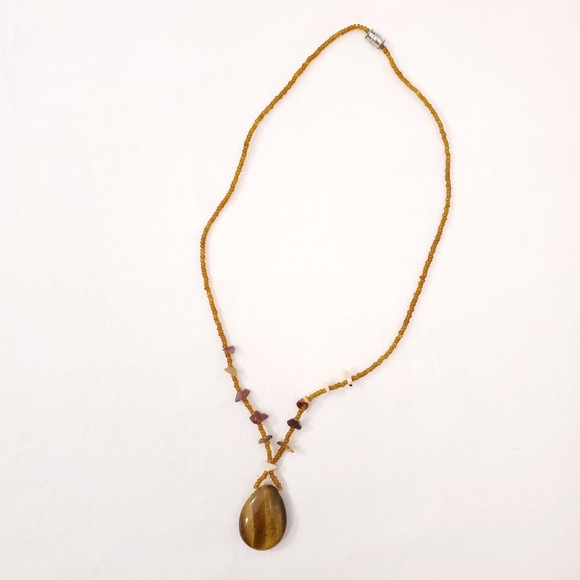 Stone Pendant on a tan Beaded Necklace - Picture 4 of 7